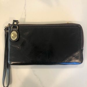 Black leather Hobo wristlet wallet